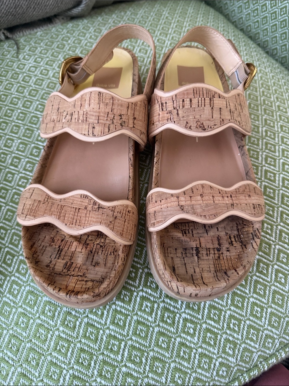 Dolce Vita Wavy Cork-Style Platform Sandals in Beige